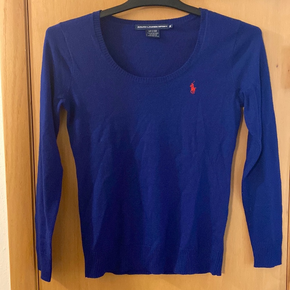 Ralph Lauren Sport Scoop Neck Merino Wool Pullover Sweater Bright Blue Medium